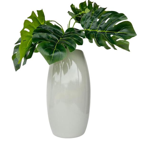 Decoração Sala Vaso Centro De Mesa Cinza Claro C/ Planta