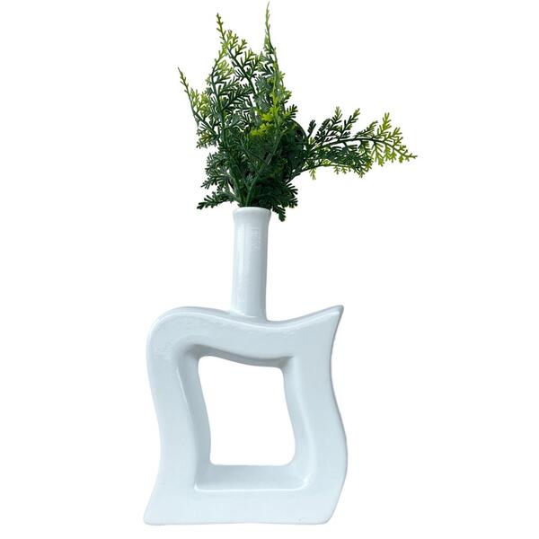 Decoração Sala Vaso Escultura Quadrado Geométrico Branco
