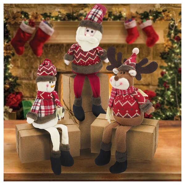 Decoração Trio Natal Papai Noel Boneco De Neve E Rena Pernas
