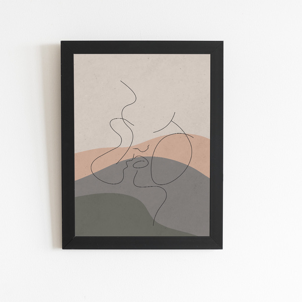 Desenho Silhueta Casal Quadro Moldura Preta 60x40cm