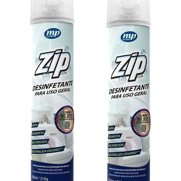 Desinfetante Bactericida Spray Zip Clean 350ml 2 Unidades