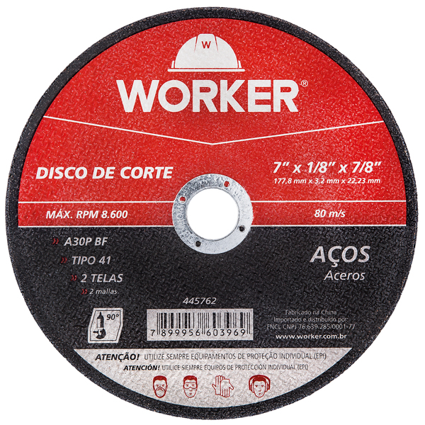 Disco Corte Aço 7"x1/8"x7/8" Worker