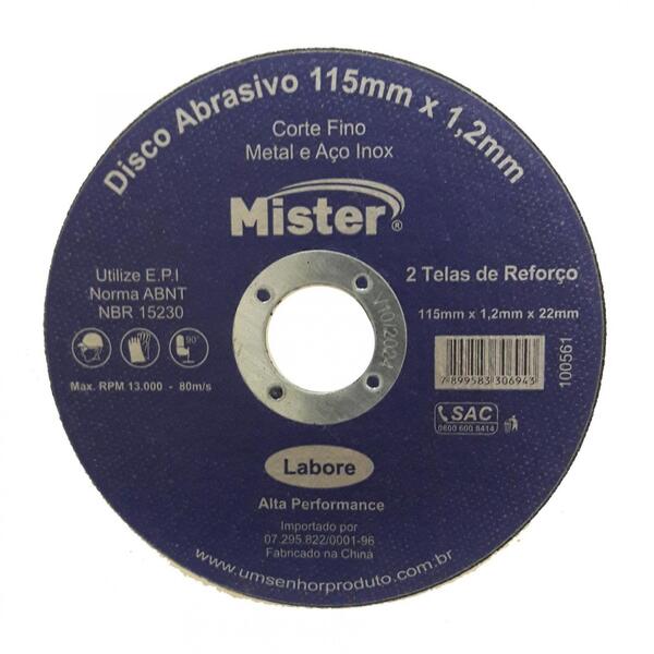 Disco Corte Aço / Inox Labore 4.1/2" - Mister