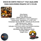 Disco Corte Fino 4 1/2 115x1.0x22,2mm Inox / Ferro Pegatec Ki