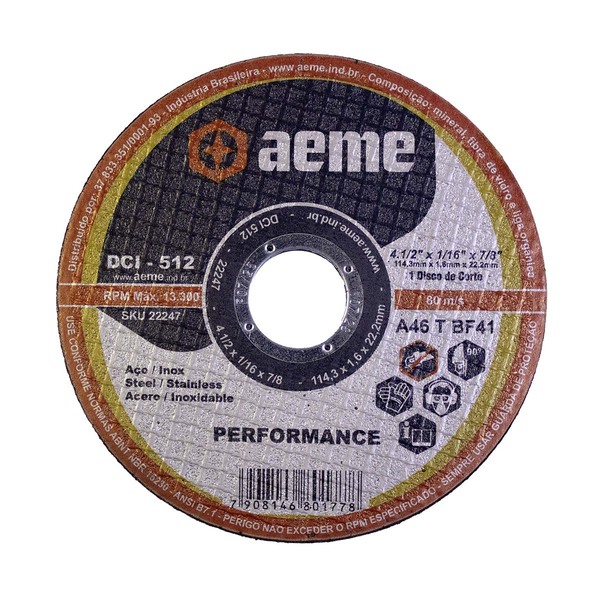 Disco Corte Fino Aeme Dci 512 4.1/2x1/16x7/8 (115x1.6x22.22)