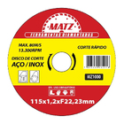 Disco Corte Rápido Aço Inox 22,23mm X 115mm Matz