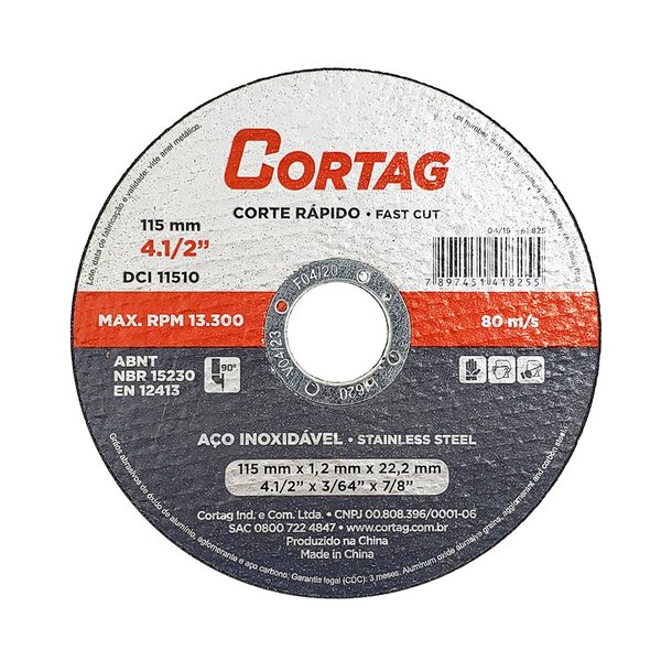 Disco De Corte Aço Inoxidável 115mm 4.1/2'' Caixa 25 Unidades