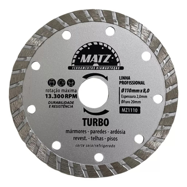 Disco De Corte Diamantado Turbo 8mm 110mm X 20mm Matz