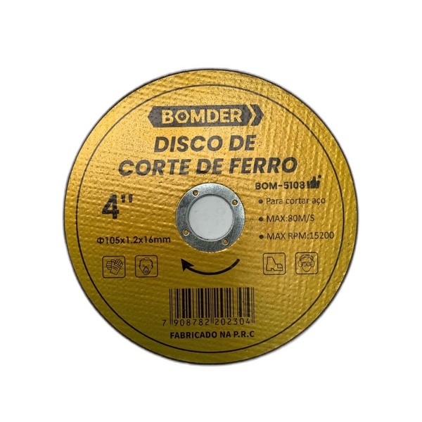 Disco De Corte Ferro Aço Inox 4" Pol Furo 16mm Bomber Bom-510