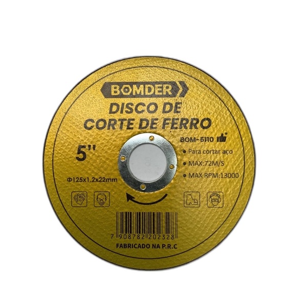Disco De Corte Ferro Aço Inox 5" Pol Furo 22mm Bomber Bom-511