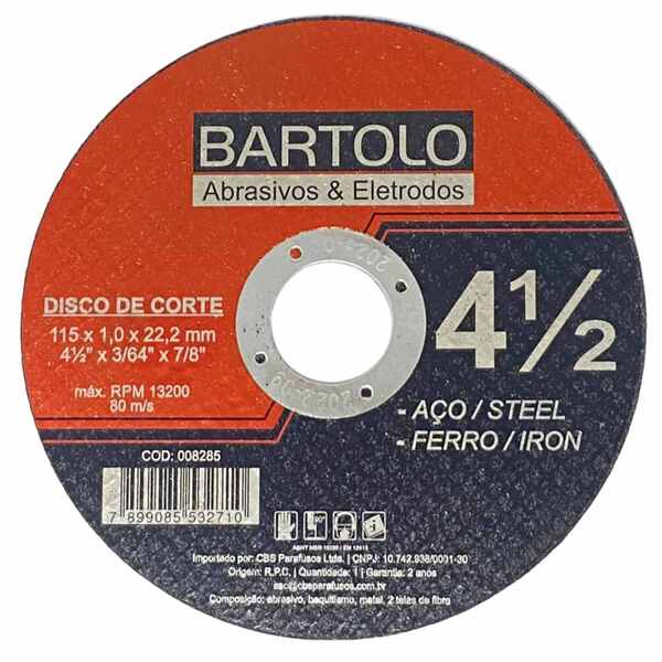 Disco De Corte Inox Ferro 115 X 1 0x22 2 Mm Bartolo