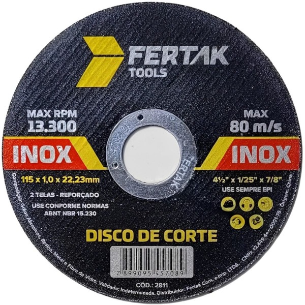 Disco De Corte Para Metal Aço Inox Ferro Esmerilhadeira 115x1x22mm