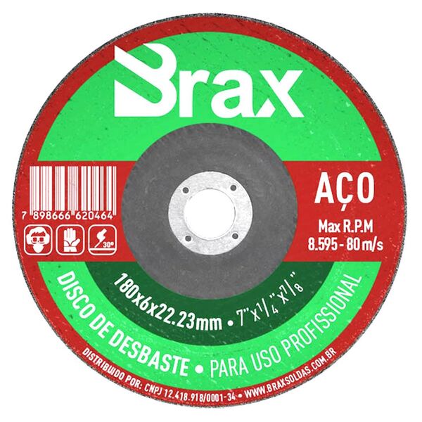 Disco De Desbaste Para Aço 7" 180 X 6.0 X 22 23mm - Brax