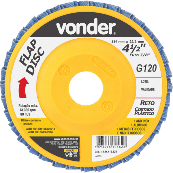 Disco De Lixa Flap Disc Reto 4 1/2" Grão 120 Costado Plástico