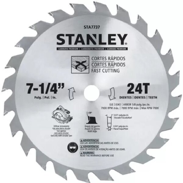 Disco De Serra Circular 7-1/4'' C/ 24 Dentes - Stanley