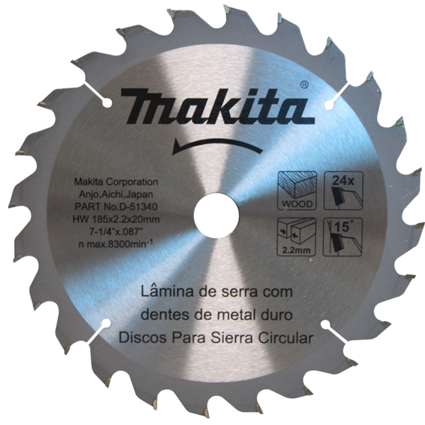 Disco De Serra Circular Makita D-51340 185mm 24 Dentes Para M