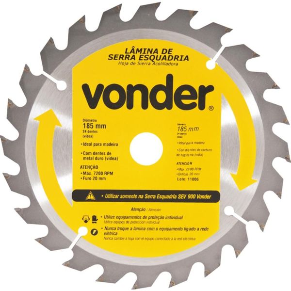 Disco De Serra Para Madeira 185 X 16 Mm 24 Dentes - Vonder