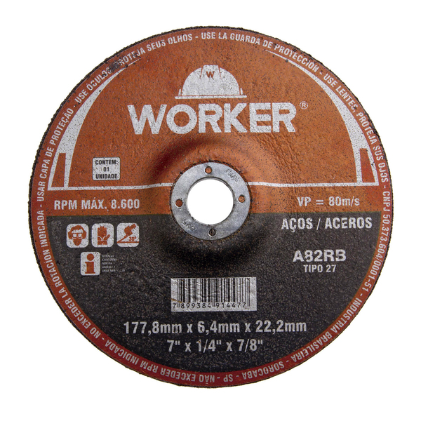 Disco Desbaste 7"x1/4x7/8" Ferro Worker