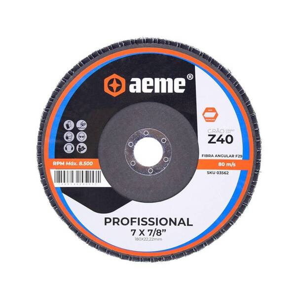 Disco Flap Aeme Profissional Fibra Angular 7" (180mm) 5 Unida