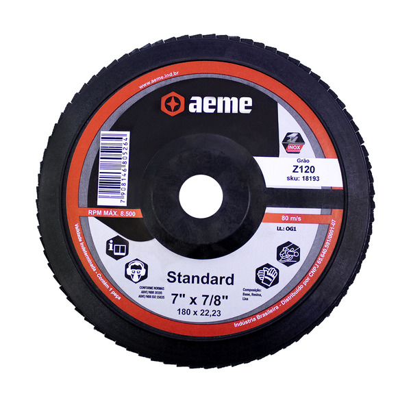Disco Flap Aeme Standard Nylon Preto Reto Zircônio 7" (180mm)