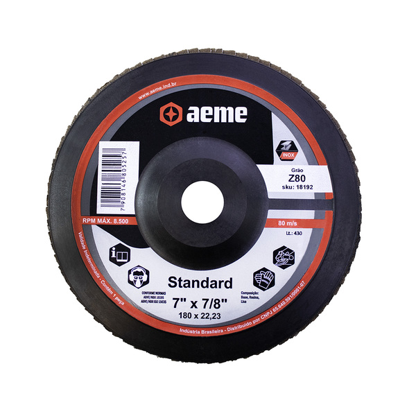 Disco Flap Aeme Standard Nylon Preto Reto Zircônio 7" (180mm)