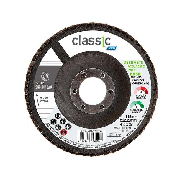 Disco Flap Classic Basic 4.1/2p R201 G40 - Embalagem Com 10 U