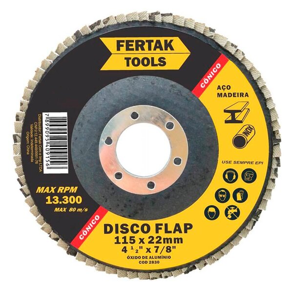 Disco Flap Fertak Cônico 115x22,23mm Grão 60 Embalagem Com 10