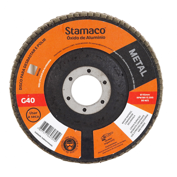 Disco Flap para Metal Grão 40 115mm 4.1/2" 1 unidade Stamaco