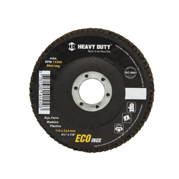 Disco Lixa Flap Ecoinox Fibra Cônico 4.1/2" Gr 80 - H. Duty