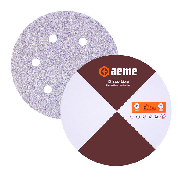 Disco Lixa Pluma Papel Aeme 150mm (6 Pol) 6 Furos - 180