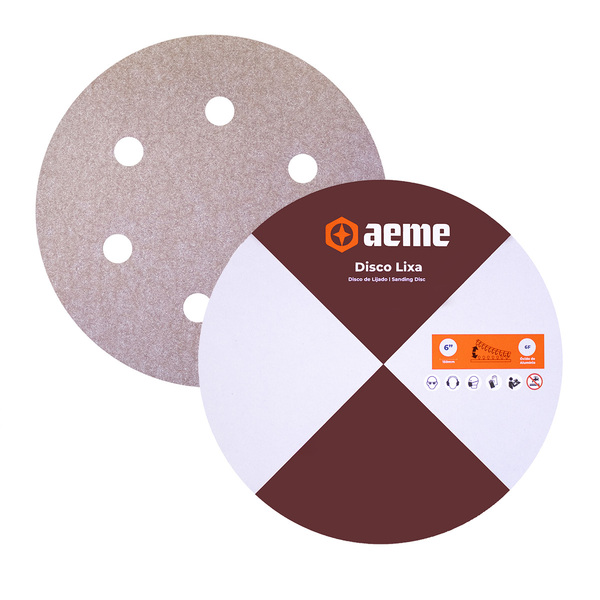Disco Lixa Pluma Papel Aeme 150mm (6 Pol) 6 Furos - 220