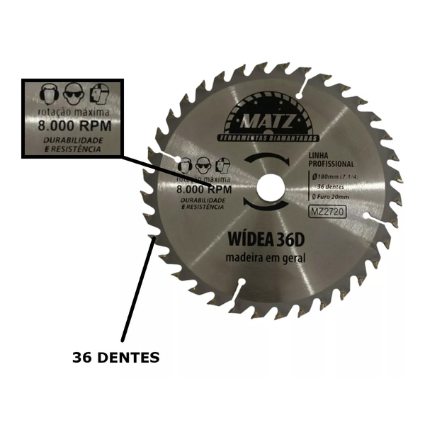 Disco Serra Wídea P/ Madeira 36 Dentes 180mm X 20mm Matz | Leroy