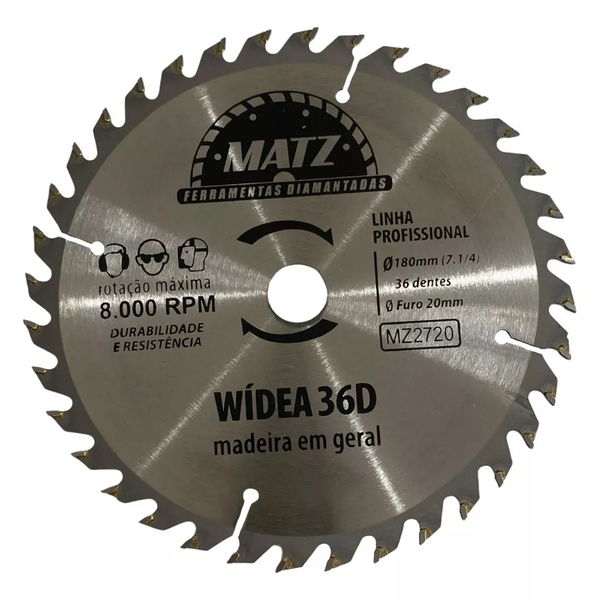 Disco Serra Wídea P/ Madeira 36 Dentes 180mm X 20mm Matz