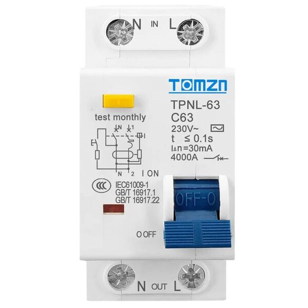 Disjuntor Diferencial Residual Bipolar Ddr Genérico Tpnl 63a