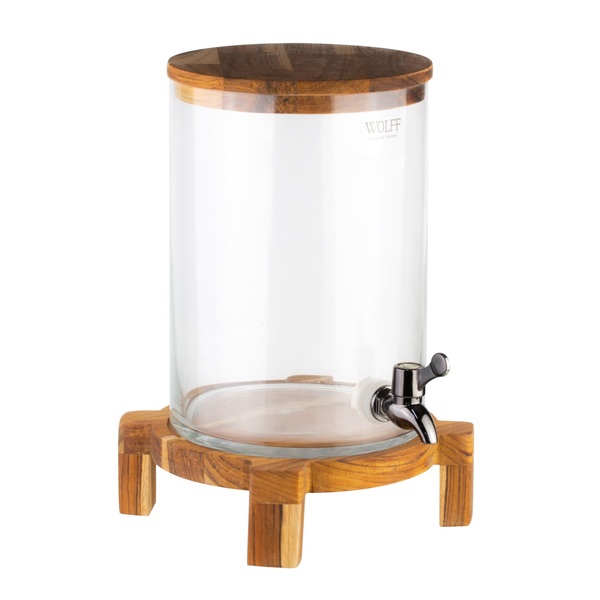 Dispenser Em Vidro Com Suporte E Tampa Madeira Teca 24x31cm 5l