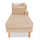 Divã Chaise Chloe 160 Cm Veludo Bege Pés Chanfrado Castanho M
