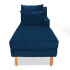 Divã Chaise Jade 1,60 Cm Pés Chanfrado Suede Azul Marinho