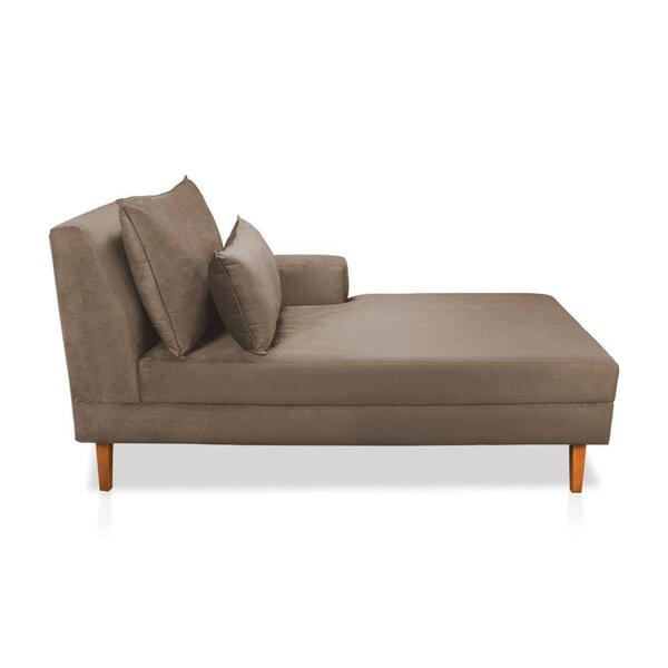 Divã Chaise Jade 1,60 Cm Pés Chanfrado Suede Marrom Rato