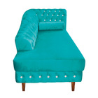 Divã Chesterfield 140 Cm Capitonado Com Strass Suede Azul Tur