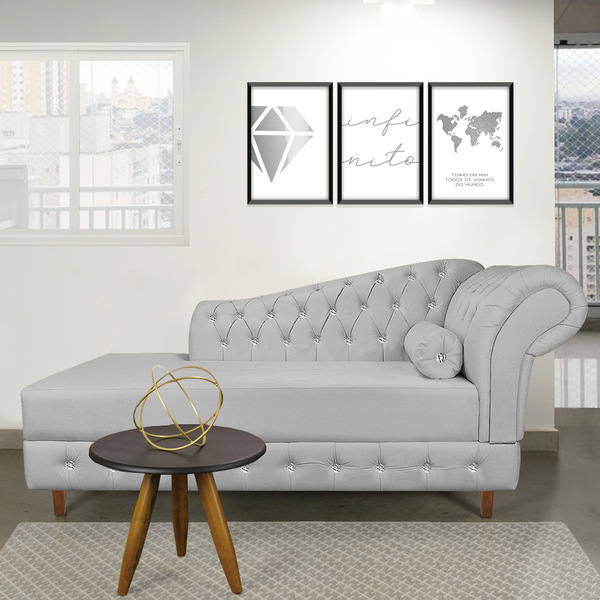 Divã Chesterfield 165 Cm Capitonado Com Strass Suede M11 - D'