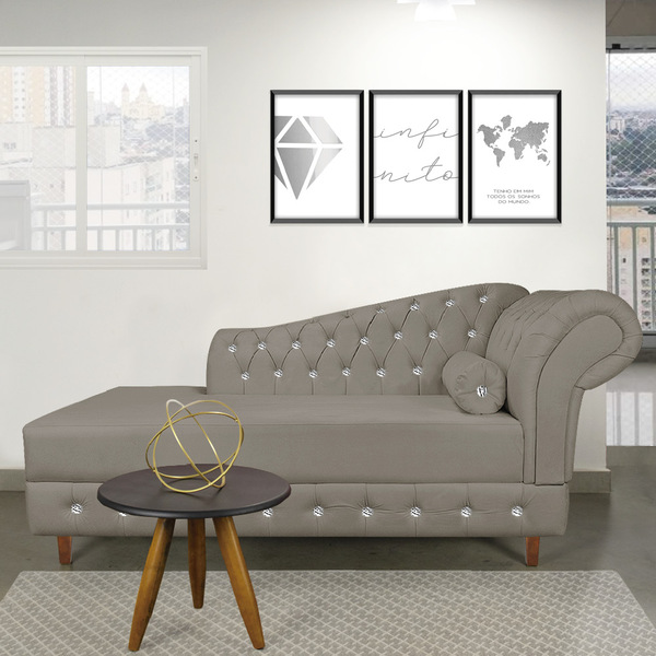 Divã Chesterfield 165 Cm Capitonado Com Strass Suede Marrom R