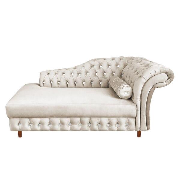 Divã Chesterfield Juliette 160cm Pés Chanfrado Veludo Nude