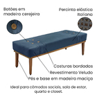 Divã Recamier Banco Base Madeira Para Quarto Gênova 90cm Velu