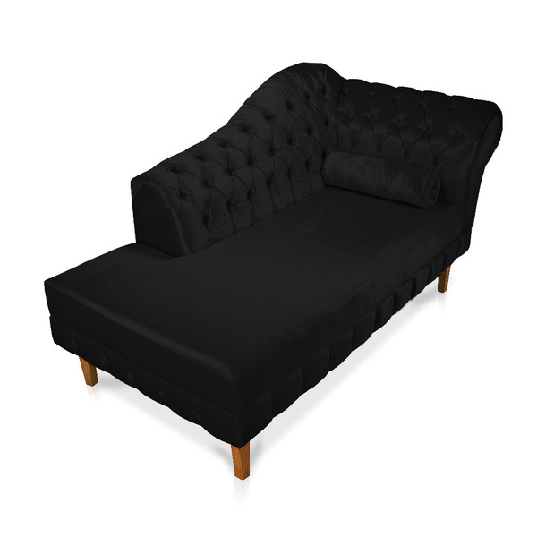 Divã Recamier Capitonê Mônaco 165 Cm Acetinado Preto Pés Chan