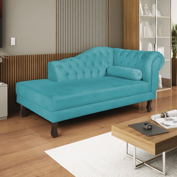 Diva Recamier Dora 130cm Lado Esquerdo Azul Turquesa