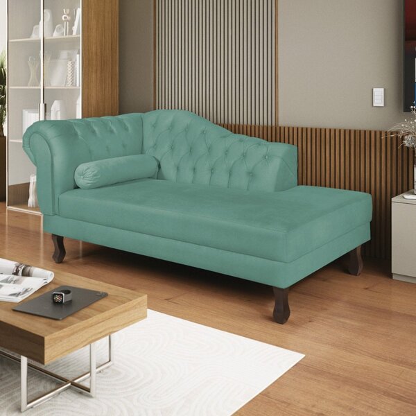 Diva Recamier Dora 185cm Lado Direito Linho Azul Turquesa