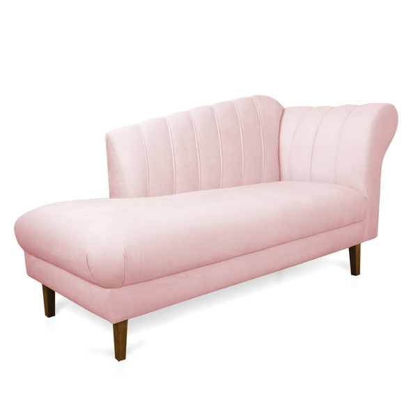 Divã Recife Suede Rosa Bebê 165 Cm Pés Chanfrado Castanho M11