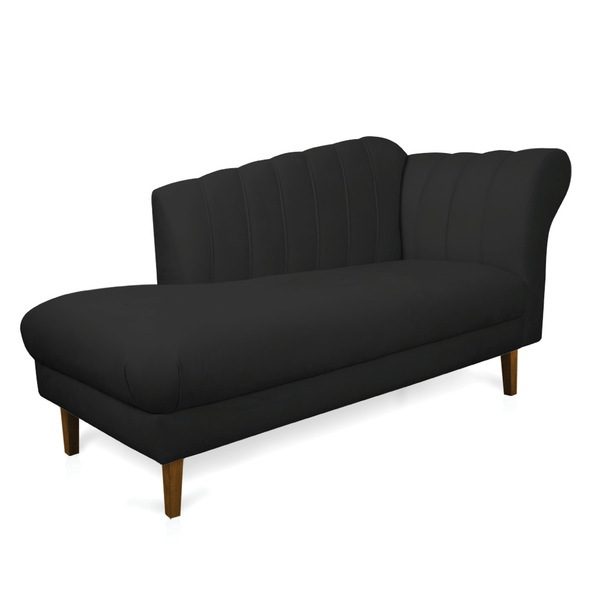 Divã Recife Veludo Preto 165 Cm Pés Chanfrado Castanho M11 -