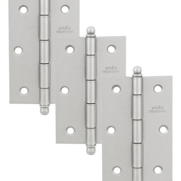 Dobrad. Aco 3 1/2 X 2 5/16 Leve S/anel C/3 Escovado Acetinado