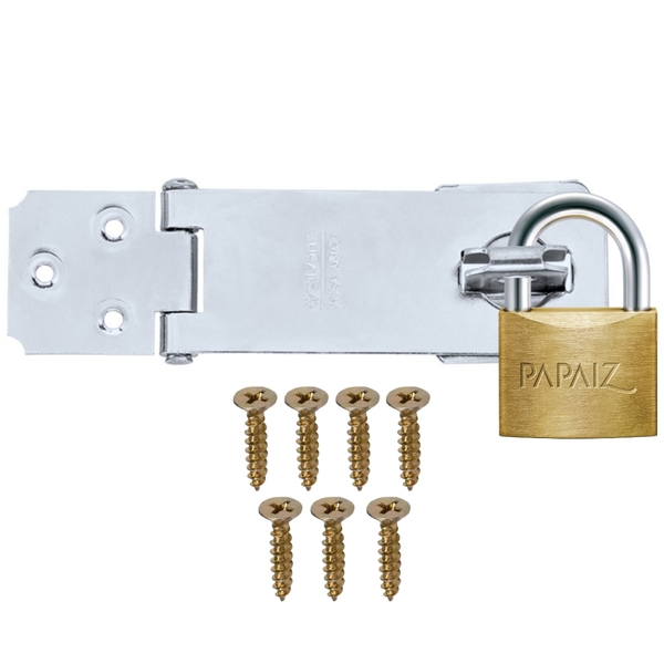 Dobradiça Fecho Trinco Porta Cadeado 9,5cm + Cadeado 35cm Para Portão ...